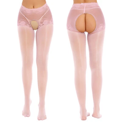 Medias con patas huecas transparentes brillantes al aceite para mujer Foto 1 de 4