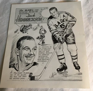 NHL Caricature of Jack Hendrickson (LA Blades) print drawn by Arthur E Brewster - Picture 1 of 4