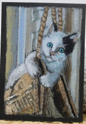 Arte Original ACEO ~ Arte Fofa de Gato ~ Gatinho Gatinho ~ por Rockn Palette - Imagem 1 de 4