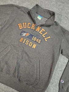 Champion Eco Fleece Bucknell Bison 1/4 Zip Sweatshirt Men's Large Gray NCAA READ - Picture 1 of 8