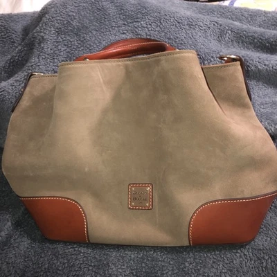 Dooney & Bourke Suede Brenna Satchel Crossbody Tan With New X Body Strap - Image 1 of 4
