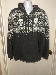 Chaqueta Ecko Unltd Para Hombres 3XL Capucha a Cuadros Cremallera Completa Calavera Fair Isle Grunge Gótica - Imagen 1 de 7