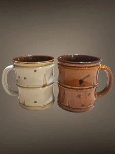 Vintage Set of 2 Capodimonte Ceramic Porcelain Tiki Bamboo MCM Style Coffee Mugs - Picture 1 of 5