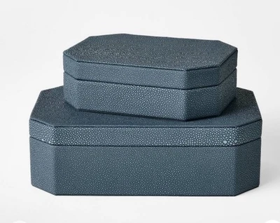 Faux Shagreen Storage Decor Box Set Blue - Threshold designed with Studio McGee - Image 1 of 4