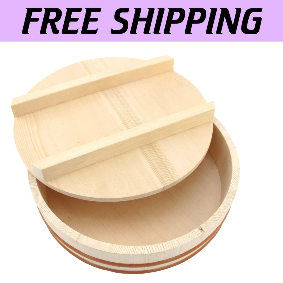 Tazón de enfriamiento de arroz de sushi Hangiri Oke de madera de 10,6" con tapa - estilo tradicional Foto 1 de 4