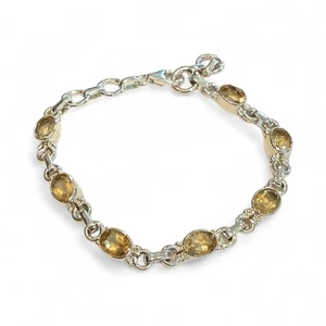 Pulsera Tenis Plata de Ley con Citrino Amarillo Ajustable Nueva - Imagen 1 de 3