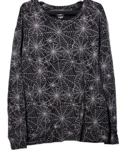 NoBo (T) Womens Spider Web Shirt L Black White Long Sleeve Top Pull On Goth GUC - Picture 1 of 3