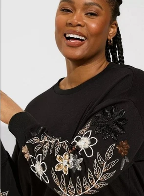 Torrid Ponte Crew Neck Drop Shoulder Floral Sequin Sweatshirt Shirt Top Plus 3X - Image 1 of 4