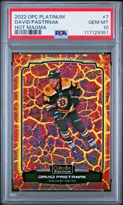 2022 O-Pee-Chee Platinum 7 David Pastrnak Hot Magma #/499 PSA 10 Boston Bruins - Image 1 of 2
