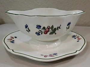 Falencerie De Gien Lorraine Sauciere rosegrün mit angesetztem Unterteller - Bild 1 von 9
