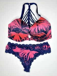 Victoria's Secret 32DD Very Sexy Push Up Racerback Front Close Pink & Blue Bra - Picture 1 of 7