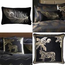 Black Velvet Filled Cushion Gold Metallic Animal Print Feather Boudoir Cushions