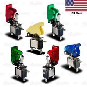 12V 20A SPST Toggle Switch ON/OFF LED TRANSPARENT / SOLID Aircraft Spring Covers - Picture 1 of 14