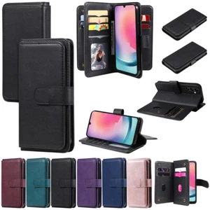 10 Card Magnetic Leather Flip Stand Wallet Case For Samsung Galaxy "A" Series - Picture 1 of 65
