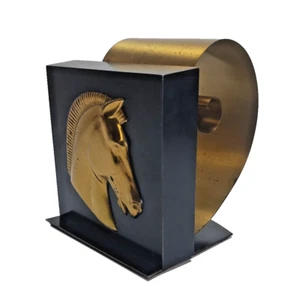 Vintage Roman Horse Head Art Deco Sty Brass Spring Coil Bookend Letter Holder - Picture 1 of 9