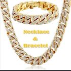  18k Yellow Gold Filled Artificial Diamond Mens Necklace And Bracelet  Chain 