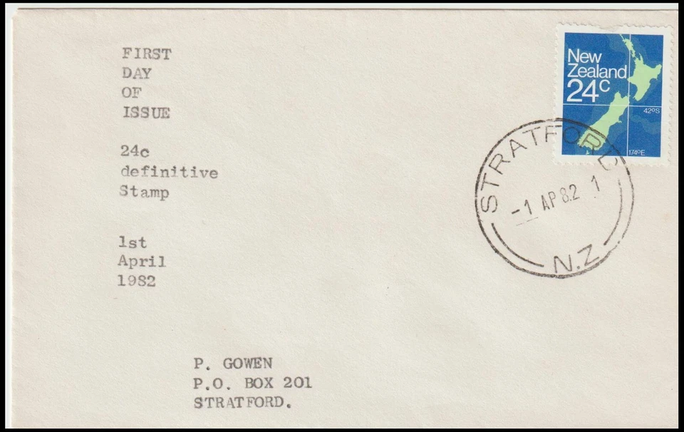 NUEVA ZELANDA 1982 24c DEFINITIVO FDC (F) DIRECCIÓN NEGRA Foto 1 de 1