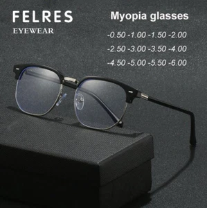 Business Myopia Nearsighted Glasses For Men Women Classic Square Glasses New - Picture 1 of 25