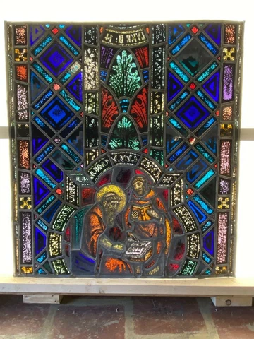 ANTIQUE GERMAN STAINED GLASS CHURCH WINDOW FROM A CLOSED CHURCH - V13 Cover