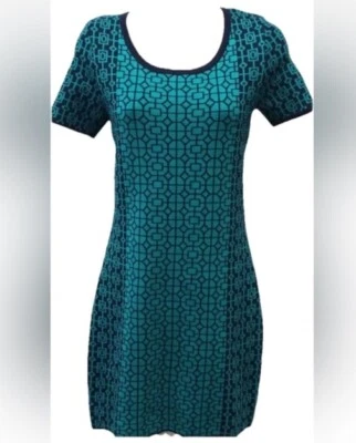 ROMEO + JULIETA Alta Costura Geométrico Suéter Vestido Cambio Turquesa Negro Verde Teal Foto 1 de 4