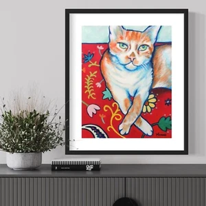 Original Painting ART PRINT Red Tabby Cat Impressionist Signed Animals Wall Art - Picture 1 of 10