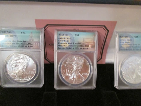 2017 PSW AMERICAN SILVER EAGLE ANACS MS70 CERTIFIED 3 COIN SET  2631 OF 3614 Cover