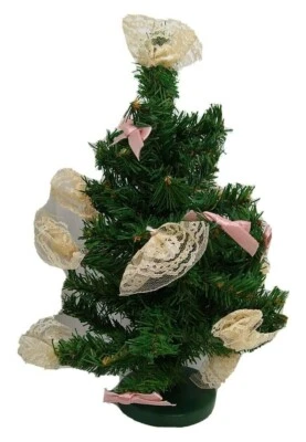Christmas Tree 11 inches Pink Bows & Lace Fabric Ornaments New  - Image 1 of 4