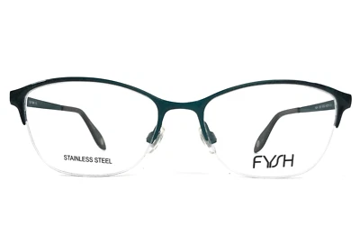 FYSH Eyeglasses Frames 3691 M204 Polished Green Cat Eye Half Rim 56-17-135 - Image 1 of 4