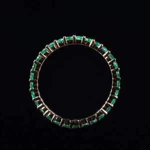 Natural Green Emerald Women Ring Simple Stackable Band 14K Yellow Gold Fine Gift - Picture 1 of 8