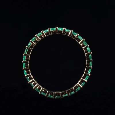 Natural Green Emerald Women Ring Simple Stackable Band 14K Yellow Gold Fine Gift - Image 1 of 4