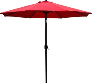 9 Sunbrella Style Aluminum Patio Umbrella Auto Tilt Crank 8 Ribs Red NEW - Picture 1 of 7