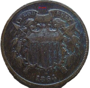 1864 LARGE MOTO U. S. TWO CENT PIECE "UNION SHIELD" - KM# 94 - 23 mm - 2CP 039 - Picture 1 of 7