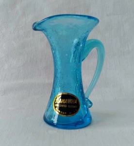 Vintage KANAWHA Sky Blue Crackle Glass Mini Pitcher Tiny Bud Vase 3.5" Dunbar WV - Picture 1 of 14