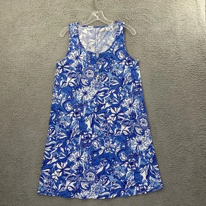 NWOT Lilly Pulitzer Lela Henley Tank Dress Blue Floral Beach Preppy Women Medium - Picture 1 of 8