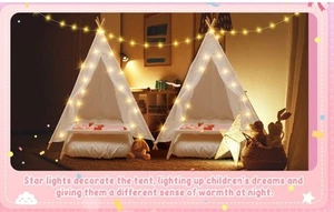 NEW/OB SET OF 2 KIDS TEEPEE TENTS WITH LED LIGHTS, MATTRESS & FITTED SHEETS - Picture 1 of 7