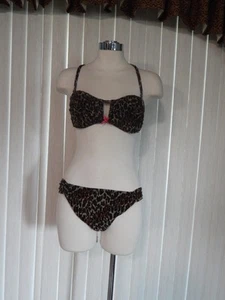 "BETSEY JOHNSON" Leopard Print Bikini Crystal Kiss Med~Top & Large~Bottom - Picture 1 of 5