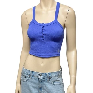 Free People Movement Crop Top Women XS/S Purple Smocked Henley Tank Snap NWOT - Picture 1 of 7