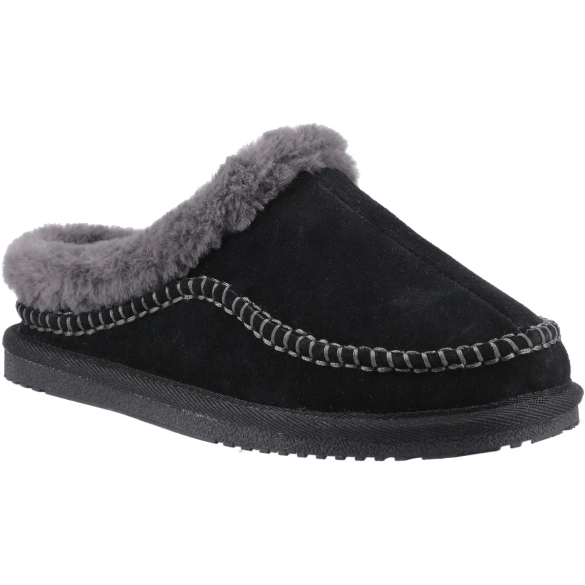 Hush Puppies Women's Arianna Suede Slippers — Cozy Faux Fur Lining & Memory Foam (Gray) - View #4