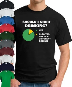 SHOULD I START DRINKING? T-SHIRT > Funny Slogan Novelty Geek Alcohol Drink Men's - Picture 1 of 22