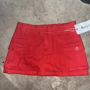 ELLEVEN High Stretchy Cargo Red Skirt Low Waist large - Picture 1 of 4