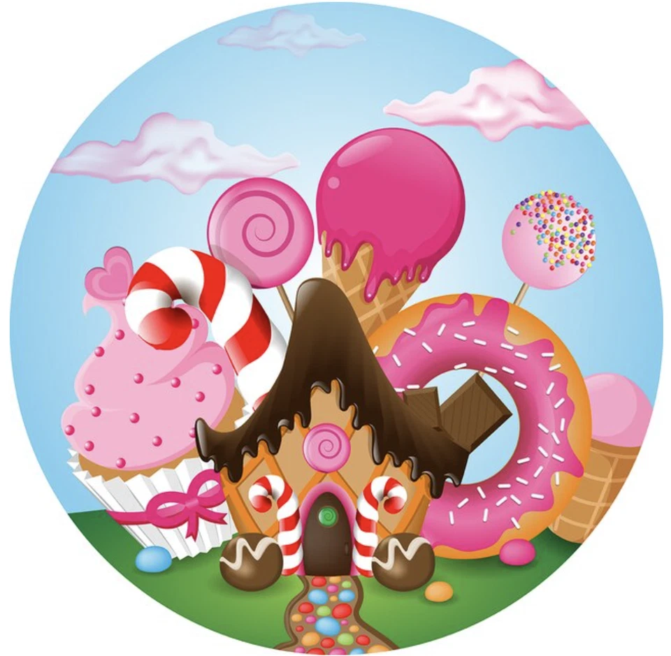 DONUT DOUGHNUTS CUPCAKES GINGERBREAD HOUSE ICE CREAM PARTY ROUND BIRTHDAY BANNER - Image 1 of 1