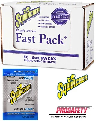 50- Sqwincher Fast Pack Electrolyte Liquid Sport Hydration Drink Mix MIXED BERRY - Image 1 of 4