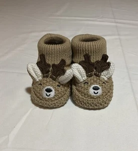 Carter's Baby Unisex Size Newborn Knit Brown Christmas Reindeer Booties NWT - Picture 1 of 5