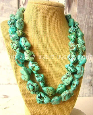 Grueso collar largo con cuentas pepita de piedras preciosas turquesa verde natural 35"" Foto 1 de 3