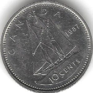 1987 CANADA 10c, Elisabetta II, circolata (AU) (MONETA, DENARO, DA COLLEZIONE) - Foto 1 di 2