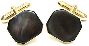 Pearl Abalone Shell Octagon Men's Jewelry Vintage Gold Swank Cufflinks Mother Of