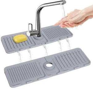 Tap Handle Drip Catcher Tray Silicone Anti-Spray for Kitchen Sink - Grey - Picture 1 of 1