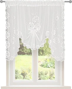 Semi Sheer Curtain Valance Window Topper, Textured Linen Sheer Kitchen Curtain T - Picture 1 of 9