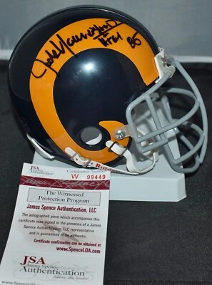 JACK YOUNGBLOOD SIGNED CUSTOM FACE MASK MINI HELMET LOS ANGELES RAMS HOF 01 JSA - Image 1 of 4