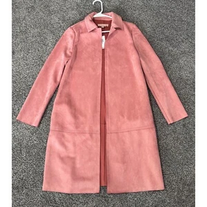 Philosophy Women Pink Rose Faux Leather Suede Longline Coat Jacket Size XS - Picture 1 of 4